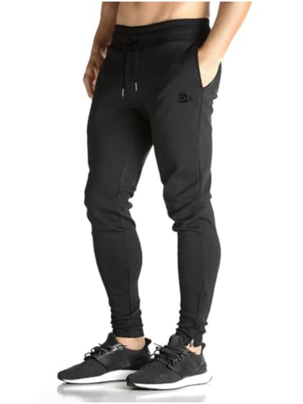 Mens Cotton Blend Gym Joggers Tapered Slim Fit Ankle Zip Sweatpants